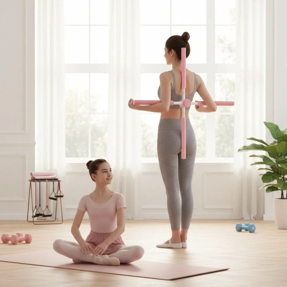 Yoga Sticks Stretching Tool Humpback Corrector Retractable Posture Stick Pink